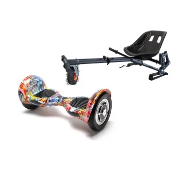 Hoverboard Go-Kart Pack, Zwart, met Dubbele Ophanging, 10 inch, OffRoad HipHop Orange, voor kinderen en volwassenen