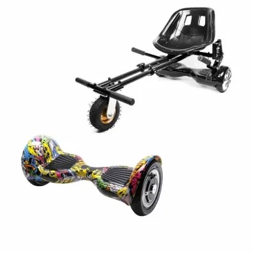 Hoverboard Go-Kart Pack, Zwart, met Dubbele Ophanging, 10 inch, OffRoad HipHop, voor kinderen en volwassenen