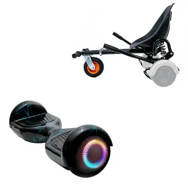 Hoverboard Go-Kart Pack, Zwart, met Dubbele Ophanging, 6.5 inch, Regular Thunderstorm Blue PRO 2Ah, voor kinderen en volwassenen