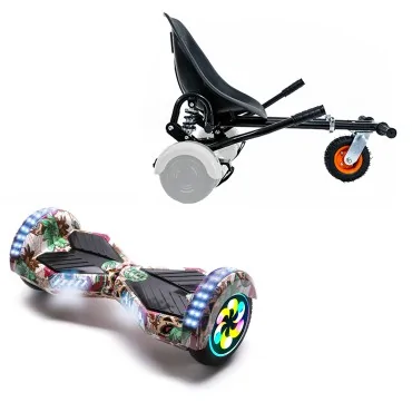 Hoverboard Go-Kart Pack, Zwart, met Dubbele Ophanging, 8 inch, Transformers SkullColor PRO 2Ah, voor kinderen en volwassenen