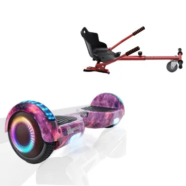 6.5 inch Hoverboard met Standaard Hoverkart, Regular Galaxy Pink PRO, Verlengde Afstand en Rood Hoverkart, Smart Balance