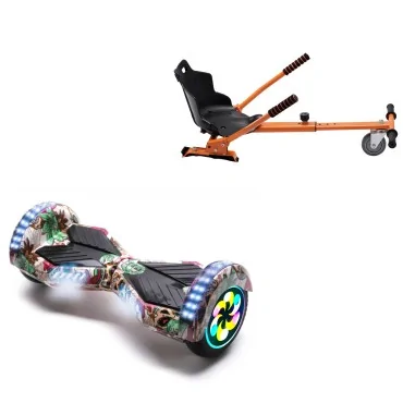 8 inch Hoverboard met Standaard Hoverkart, Transformers SkullColor PRO, Verlengde Afstand en Oranje Hoverkart, Smart Balance
